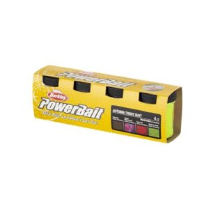 PowerBait Trout Dough Saison Pack, 4 Farben und Geschmacksrichtungen für das ganzjährige Forellenfischen, mit Duftstoffen versetzter, formbarer Köder
