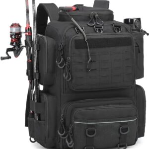 BlesMaller 50L Angelrucksack mit Rutenhaltern, wasserabweisendes Design für Anglerzubehör und Outdoor-Aktivitäten