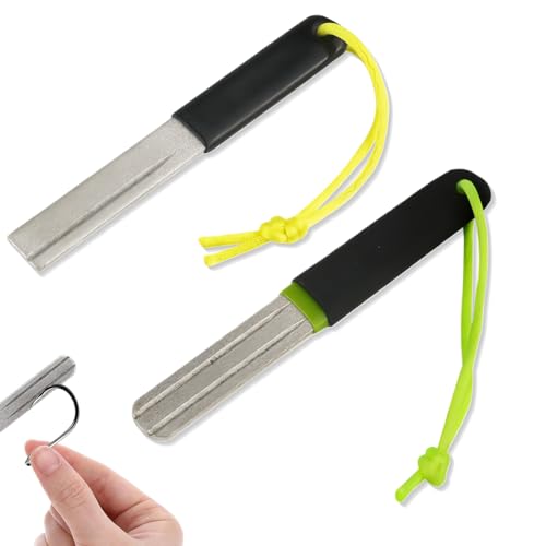 Zwei Doppelseitige Schleifsteine für Angelhaken, Fischhakenschärfer mit Griff und Hängefunktion für Outdoor-Angeln