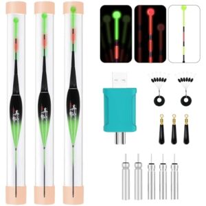 Angelposen, 3 Stück LED Posen Angeln, Schwimmer Angeln, Posen Angeln Set, Angeln Pose, Angel Zubehör, Posen Angeln mit Gravity Sensing, Fishing Posen Set, Angelschnur am See, Fluss oder Teich