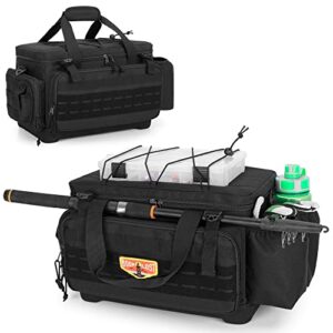 Wasserdichte Angelausrüstungstasche mit EVA-Unterseite und Rutenhalter, Zangenaufbewahrung, Schwarz für Angeln, Camping und Jagd