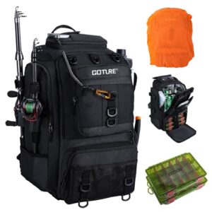 Angelzubehör-Rucksack mit Zwei Rutenhaltern, 900D Oxford-Gewebe Wasserabweisende Angelgerätetasche mit verstellbarem Fach