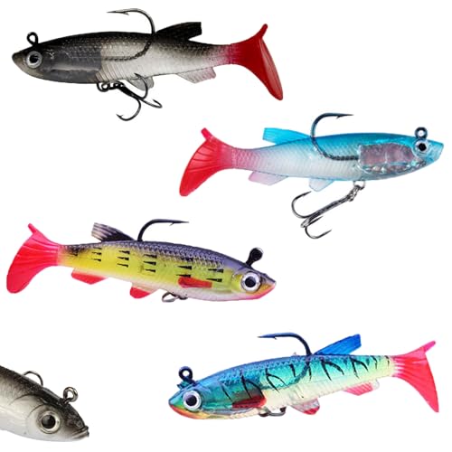 Gummifische für Hecht, 4 Stück Angelköder Set, Raubfisch Köder mit lebensechten Farben, 8 cm PVC Swimbait für Süß- und Salzwasser, Angler
