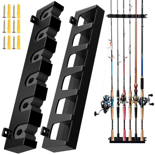 Ergonomischer Wandhalter für 6 Angelruten, vertikale Aufbewahrung, Robust und langlebig aus ABS-Kunststoff, Schaumstoffrillendesign