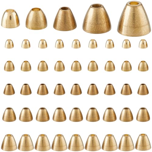 50 golden metal molds in 5 different styles, perfect for fly fishing and lure crafting