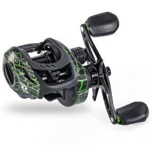 Baitcast-Rolle mit Kohlefaser-Drag, 8,2 kg Gewicht, 7:1 Verhältnis, hochwertige Angeltechnologie, grün-gestreiftes Design