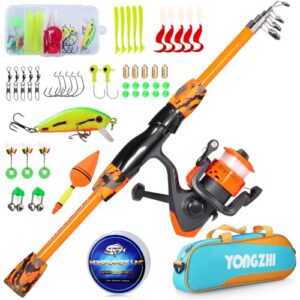 Sougayilang Kinderangel, tragbare Teleskopangel mit Rolle, inklusive Spinnrolle, Angelkoffer und Ködern für Jugendliche, Mädchen und Jungen, Reiseangel für Kinder-OX