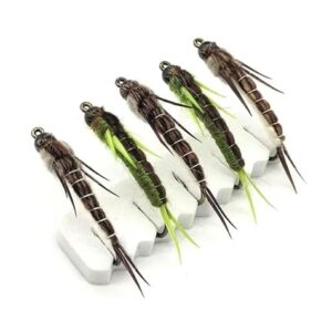 Steinfliegen Nymphen für Forellenangeln, 5 Stück in Box, realistische Fliegenluren für Fischen