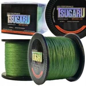 Hochwertige Angelschnur von Tsugaru, Nano Braid Power 4, 0,26mm, 1000m Länge, grüne Farbe, universelles 4-fach Geflecht