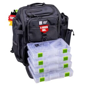 Zite Fishing Angelrucksack mit Boxen und Rutenhalter - extra dickes Rückenpolster, Angelrucksack mit Boxen für den Angler