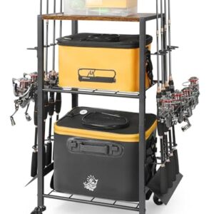 Hochfunktioneller Angelgerätewagen mit Riffelhalterung für 8 Angelruten, ideal für Garage oder Hauseingang. Schutz vor Korrosion und Kratzern.