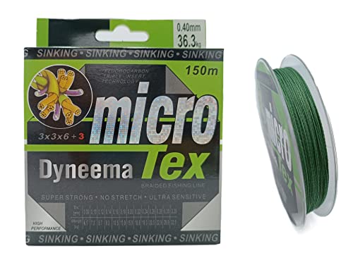 Dyneema Micro Tex geflochtene Angelschnur 150m, 0.14mm Durchmesser, hochwertige Fluorocarbon-Fasern für hohe Haltbarkeit und Weichheit.