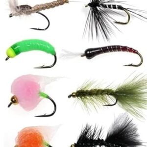 Set aus 8 verschiedenen Forellenfliegen, handgebunden und für verschiedene Bedingungen am Wasser geeignet