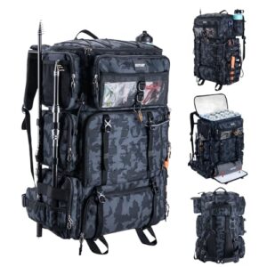 Goture Angelrucksack 72L mit Kühltasche und Trocken-/Nass-Fach - Verstellbare Fächer für Angeln, Camping und Wandern