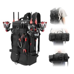 KOMCLUB Angelrucksack, Angelgerät Aufbewahrungstasche, Umhängetasche Angelausrüstung, Rutenaufbewahrung, Werkzeugtasche zum Angeln, Wandern, Jagen, Camping (Schwarz)