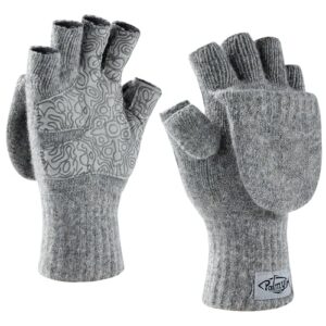 Magnetische Umwandelbare Fäustlinge Fingerlose Fäustlinge Woll-Angelhandschuhe Warm für kaltes Wetter und Winter Männer Frauen (Grau, S/M)