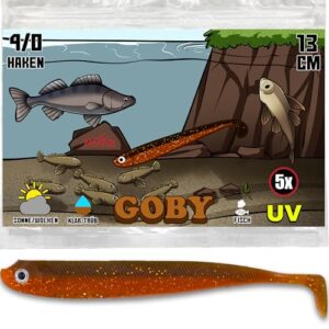 Paradox Fishing 5 Stück Goby Zandergummifische 13cm - Zanderköder Gummifisch Set mit UV-Farbe für erfolgreichen Zanderfang bei klarem Wasser und Sonne