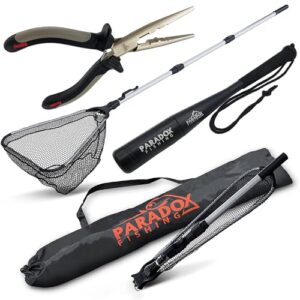 Gummierter Kescher 2,1m mit Tasche und Zange für den Fischfang - robuste Gesamtkescher für jeden Fischtyp