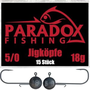 Paradox Fishing Jigköpfe Set 15x 18g 5/0 - Jig Köpfe für Gummifisch mit Jighead für Barsche, Hecht und Zander Angelzubehör