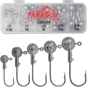 Paradox Fishing Jigköpfe Set, 25-stückig, verschiedene Größen und Gewichte für Gummifische Zander