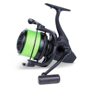 Angelrolle Sonik Sports Hero X für Karpfenangeln, 13,6 kg Hypa-Viz-Geflecht und matt-schwarzer eloxierter Aluminiumgriff