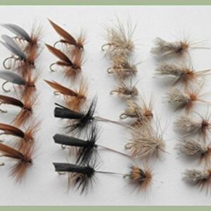 Troutflies UK Dry Vielfalt Packs Sedge Forellenfliegen, 24 Stück, verschiedene Größen, Schwarz, Silber, Elch, Hirsch für den Trockenflug geeignet