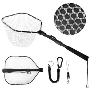 Fischer-Unterfangskescher, Teleskop-Kescher für das Angeln in Teichen und Gewässern, hochwertiger Kescher mit Aluminium-Kopf und Silikonnetz
