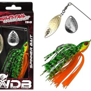 Wild Devil Baits Multi Tail Spinnerbait, Kunstköder für Hecht und Barsch, Fire Tiger Farbe, 15g