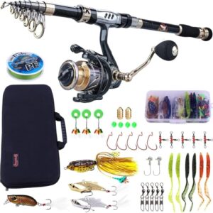 Professionelles Angelset mit Teleskop-Angelrute und Rolle, ideal für Salzwasser und Süßwasser, 13+1 abgeschirmte Kugellager, BB-Rolle, Reise-Angel-Set