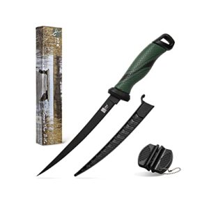 Zite Fishing Filetiermesser Fisch Set mit Messer-Schärfer - scharfe & beschichtete Klinge, korrosionsbeständig, Anti-Rutsch-Griff, 20 cm Klingenlänge, Angelmesser für den Angeln und Fischen