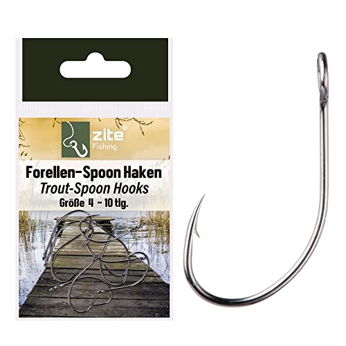 Zite Fishing Forellen Spoon-Haken in Größe 4-10 STK Scharfe Einzelhaken Trout Spoons & Wobbler Angeln - Forellenhaken Set Ultra Light Spinnfischen