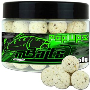 Magic Baits Pop Ups von Angel-Berger in verschiedenen Sorten, hier Vanille 18mm, perfekt für Karpfenfische geeignet und mit enormer Auftriebskraft.