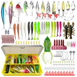 Professionelles Angelzubehör mit 131 Teilen - Köderbox, Gummifische, Spinner, Hecht Köder und Forellenköder für Süßwasserfishing als Angelset für Anfänger und Experten