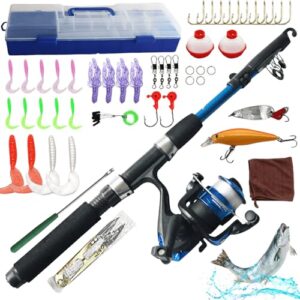 Angelset für Kinder, 1.5m Kohlefaser Teleskop Angelrute und Angelschnurrolle, komplett für Kinder von 3-10 Jahren