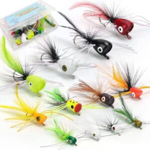 12 Stück Fliegenfischen Popper Fliegen, ideal für Barsch, Panfish, Sonnenfisch und andere Fischarten
