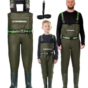 DaddyGoFish Wathose für Kinder und Erwachsene zum Angeln und Jagen mit einer Tasche und einem Wathose-Aufhänger. Komfortables Design, vielfältige Funktionen und ideal für verschiedene Outdoor-Aktivitäten geeignet.