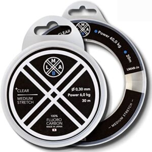 Fluorocarbon Vorfach LMAB 100 Pro aus Japan, Angel-Schnur für Hecht, Zander und Barsch, beste Qualität und Verarbeitung, ideal für verschiedene Arten von Angelsport, abriebfest und geringe Körperverluste bei Steinkontakt