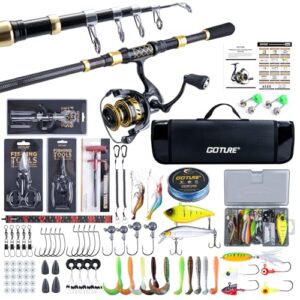 Goture Angelset, Teleskop-Angelrute aus 24T Carbon, 1,8m Angelrute Set mit Spinnrolle und Angelschnur, inklusive Angelwerkzeug-Set, Köderbox und Tragetasche - perfekt für Salz- oder Süßwasserangeln