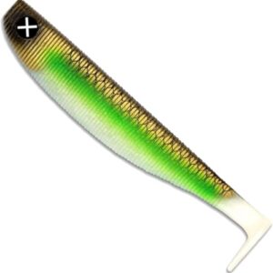 Ein Softbait von Monkey Lures, genannt Fat Lui, ein Gummifisch oder Angelköder mit einer Fettform, ideal für das Angeln bei ruhigeren Wassern und besonders anziehend durch seine spezielle Form.