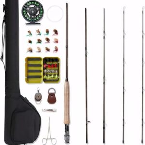 NetAngler 4-teilige Fliegenfischrute und Angelrolle aus Aluminium mit kostenloser Rutenspitze, Rückseite und Stofftragetasche