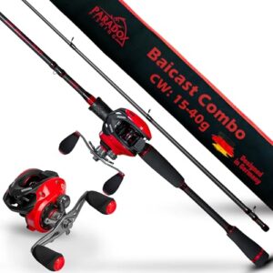 Baitcaster Combo für Rechtshänder, Paradox Fishing PX Hyper Baitcast Combo 2,10m I 15-40g mit Hyper Cast Baitcast Rolle und Baitcast Rute Hecht