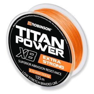 Hochwertige Angelschnur für Spinnfischen, 13kg Tragkraft, 135m Länge, Titan Power ORANGE, geflochtene Faden für angling