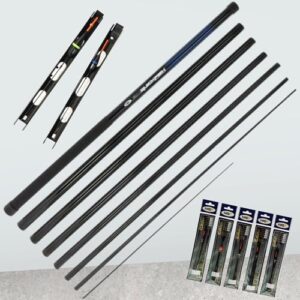 Hochwertige Angelruten-Set mit Fiberglas-Rute, 8 Metern lang, kompaktes Transportmaß, inkl. 10 Stippangel Montagen für Karpfen und Match-Angeln