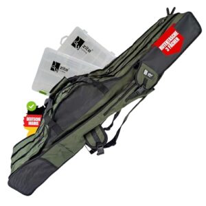 Fisch-Angeltasche, 3 Fächer Rutenrucksack für Angelruten, Wasserabweisender Rutenbeutel mit logischem Design und robustem Material.