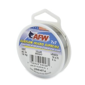 American Fishing Wire Surflon Micro Supreme, nylonbeschichteter Edelstahlvorfachdraht, 18 kg getestet, 0.61 cm Durchmesser, hell, 5 m