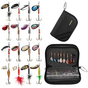 Hochwertiges Angelköder-Set mit 16 Spinnködern und tragbarer Tasche für das Angeln im Freien, ideal für Barsch-, Forellen- und Lachsangeln