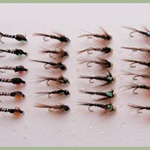 Fasanschwanz-Nymphen für Forellenangeln, 24 Stück, Größe 38-12, Metallhaken mit verschiedenen Farben und dekorativen Mustern.