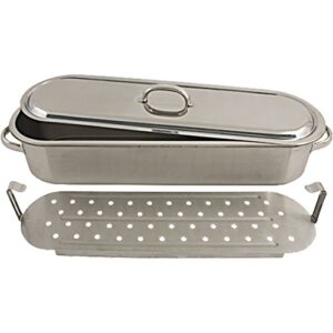 Fischkessel Fisch Kessel mit Deckel und Siebeinsatz, 6 Liter, 450 x 150 x 100 mm, Kochgefäß für Fischnahrung