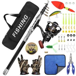 Geegear Teleskop-Angel-Set mit Angel-Rolle und Ködern für Salzwasser- und Süßwasser-Angeln