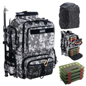 Goture Angelrucksack mit 4 Köderboxen, 45-Liter-Zubehör-Rucksack für Angeln